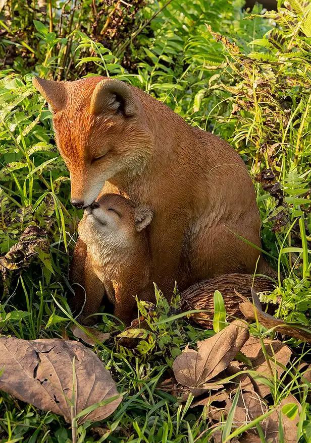 Hi-Line Gift Cuddling Mother and Baby Fox Garden Statue, Brown (87719-I) by GreenHaven Gardens
