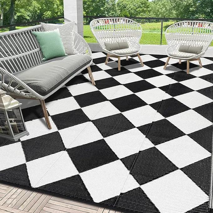 HEBE Outdoor Rug Waterproof 8x10, Reversible Plastic Straw Rug RV Camping Rug, Indoor Outdoor Patio Mat Clearance, Outside Carpet for Porch,Deck,Camper,Balcony,Backyard,Picnic by GreenHaven Gardens