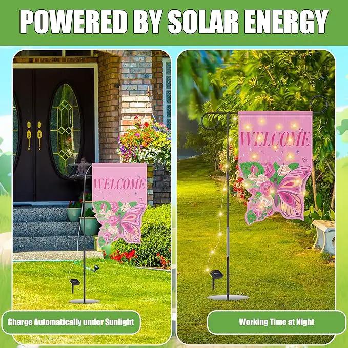 3 Set Seasonal Garden Flags with 8 Modes Solar LED Double Sided 12 x 18 Inch Small Yard Flags Outdoor Lighted Welcome Spring Easter St. Patrick's Day Clover Garden Decor for All Seasons by GreenHaven Gardens