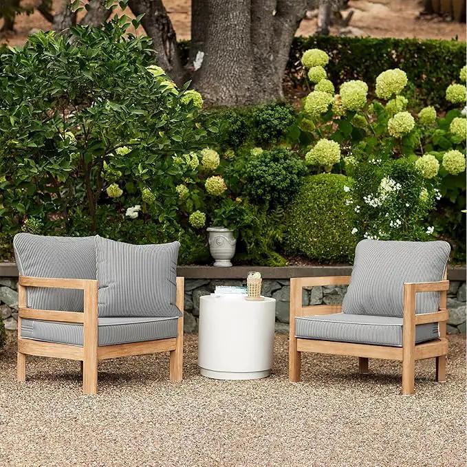 LVTXIII Outdoor Seat and Back Cushion Patio Deep Seat Cushion Set Seasonal Chair Cushion for Wicker Chairs and Garden Furniture Decoration, 24"x24"x4", Strip Grey by GreenHaven Gardens