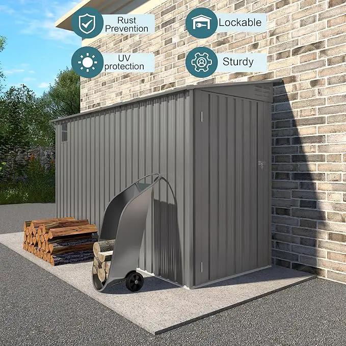 4 * 9.2 FT Outdoor Storage Shed, Galvanized Steel Garden Shed with Lockable Door & Window, Waterproof Metal Tool Storage for Garden, Backyard, Patio, Lawn(Gray) by GreenHaven Gardens