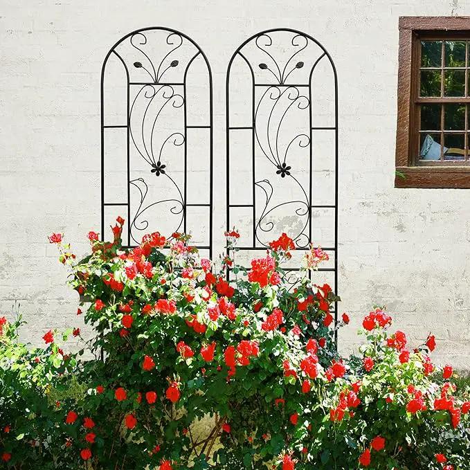 Metal Garden Trellis Rustproof Trellis for Climbing Plants Outdoor Flower Support Peacock Style (Black-2 Pack, 86.7"x19.7") by GreenHaven Gardens