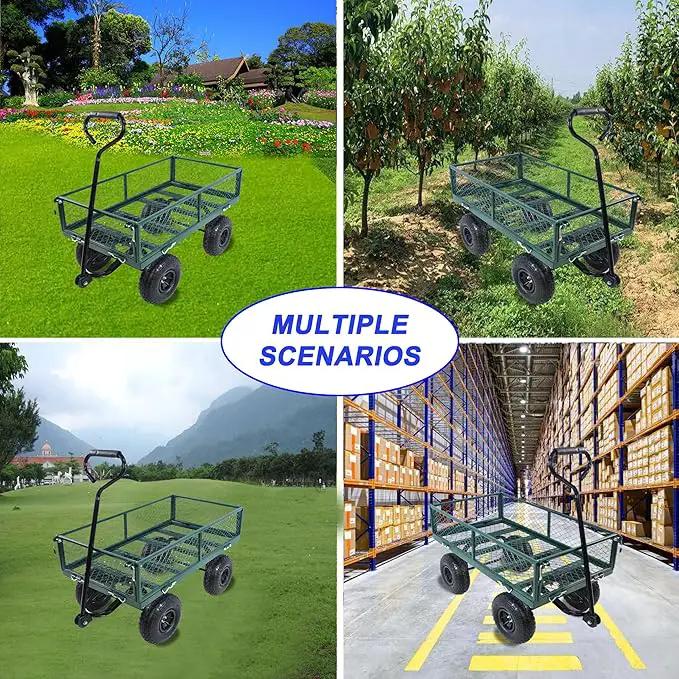 Heavy Duty 400 Lbs Capacity Mesh Steel Garden Cart Folding Utility Wagon with Removable Sides Multi-Purpose by GreenHaven Gardens