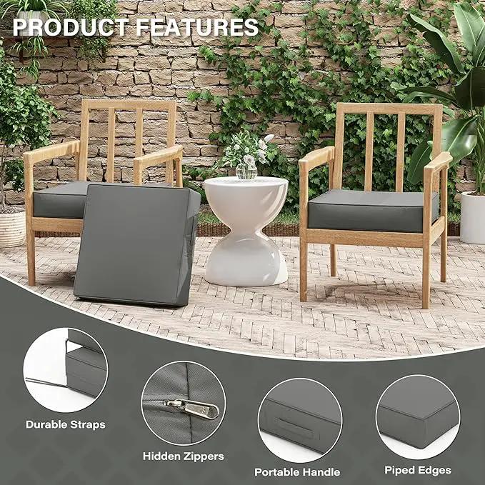 Patio Chair Cushions 19 X 19 X 4 Inch Waterproof Outdoor Seat Cushions for Patio Furniture, Outdoor Sofa Couch Pads with Ties & Handle, Set of 2, Light Grey by GreenHaven Gardens