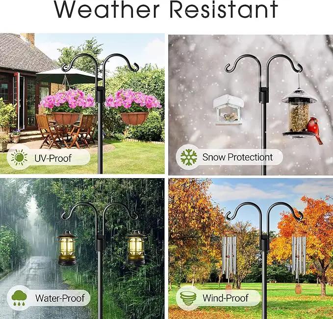 Double Shepherds Hooks for Outdoor, Heavy Duty Bird Feeder Pole with 5 Prong Base, Adjustable Shepards Hook for Outside, Garden, Weddings, Hanging Plant, 2 Pack by GreenHaven Gardens