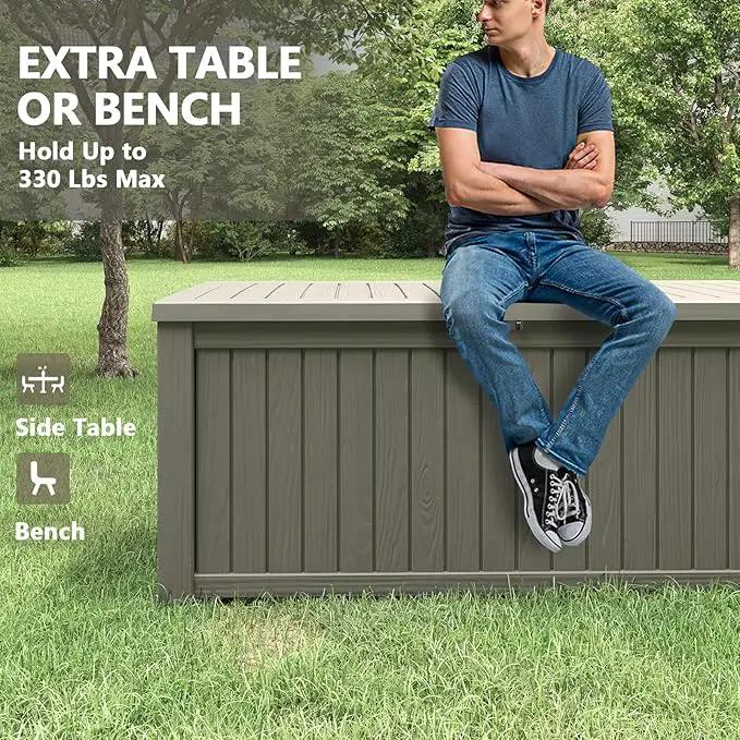 NUNU LAB 180 Gallon Outdoor Storage Box,Large Resin Sturdy Deck Box, Backyard Outside Storage Box Waterproof with Double Wall Panels,Package Delivery Garden Hose Storage Bin Outdoor Tool,Grey by GreenHaven Gardens