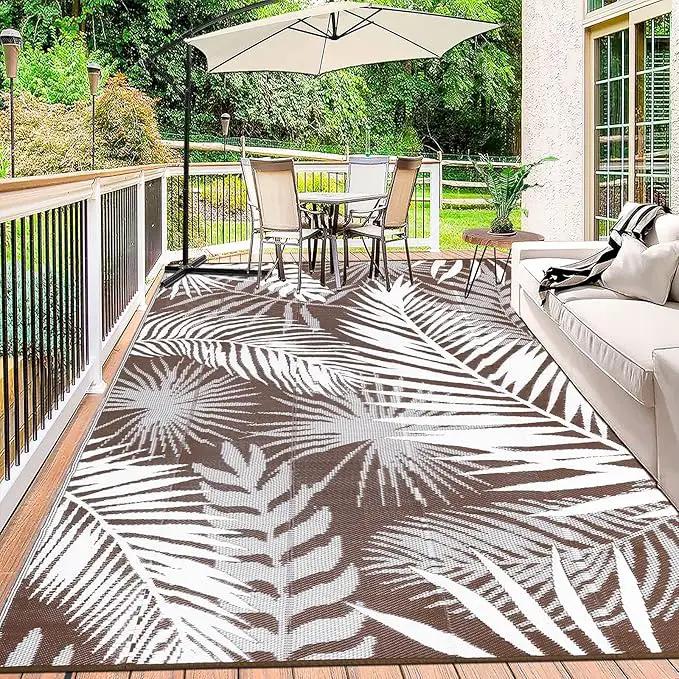 HiiARug Outdoor Rugs 9'x12' for Patios Clearance Brown Reversible Outdoor Rug, Outdoor Plastic Straw Rug RV Camping Rug Large Outdoor Mat for RV, Patio, Backyard, Deck, Picnic, Beach, Trailer, Camping by GreenHaven Gardens