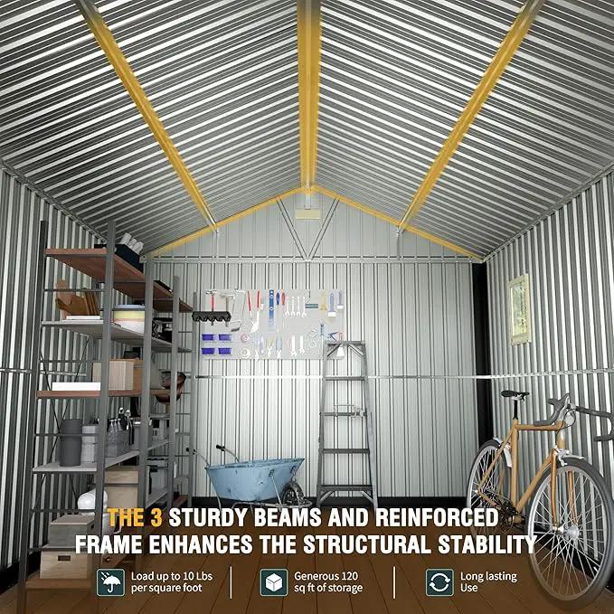 10x12 Ft Outdoor Storage Shed, Extra Large Metal Shed with Frame Floor, Lockable Doors, 2 Windows, Outside Steel Tiny House Ideal for Garden, Backyard, Patio Utility, Tool Storage by GreenHaven Gardens