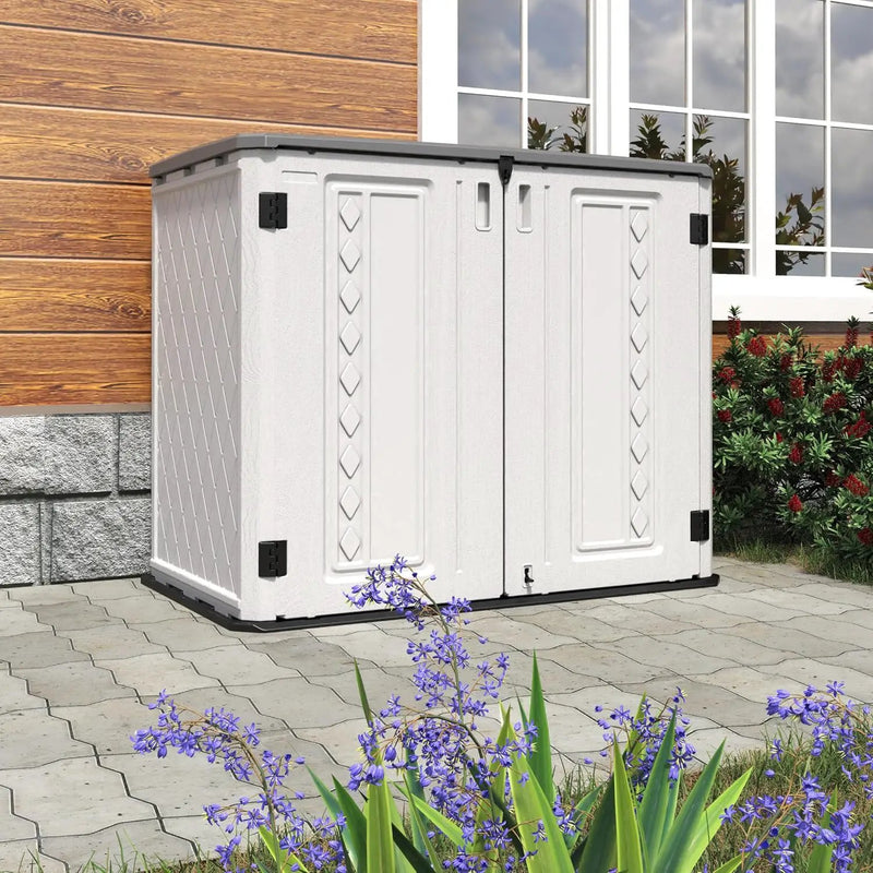 HOMSPARK Storage Shed Weather Resistance, Multi-Purpose Outdoor Storage Cabinet Waterproof, Outdoor Storage Cabinet for Garbage Cans, Lawnmower, Garden Accessories (Off White, Standard-26 cu ft) by GreenHaven Gardens