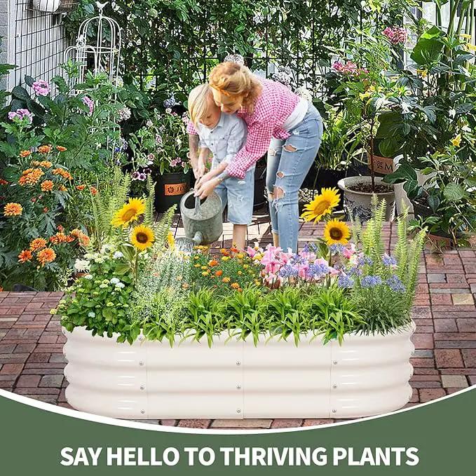 1MORE Galvanized Raised Garden Bed- Planter Garden Boxes Outdoor, Raised Beds for Gardening, 4x2x1ft Metal Garden Bed Kit for Vegetables Flower, Planter Raised Beds with Tools.White-2pack by GreenHaven Gardens