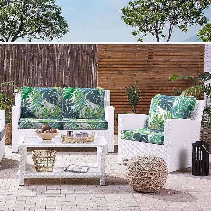 LVTXIII Outdoor Deep Seat Cushion Patio Seat and Back Cushion Set Seasonal Chair Cushion for Dining Arm Chairs, Wicker Chairs and Garden Furniture Decoration, 22"x22"x4", Islamorada Blue Green by GreenHaven Gardens