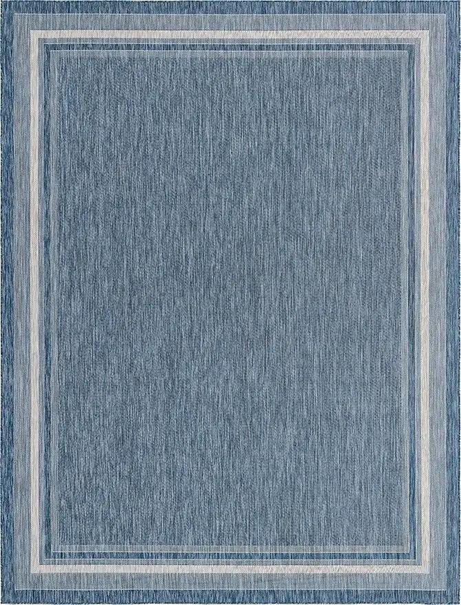 Unique Loom Outdoor Border Collection Area Rug - Soft Border (10' x 13' Rectangle, Blue/ Ivory) by GreenHaven Gardens