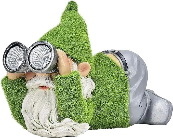 TERESA'S COLLECTIONS Funny Christmas Resin Outdoor Decorations for Yard with Solar Lights, Large Cute Flocked Garden Gnomes for Front Porch Patio, Ideal Gift for Women and Man 7.1" by GreenHaven Gardens