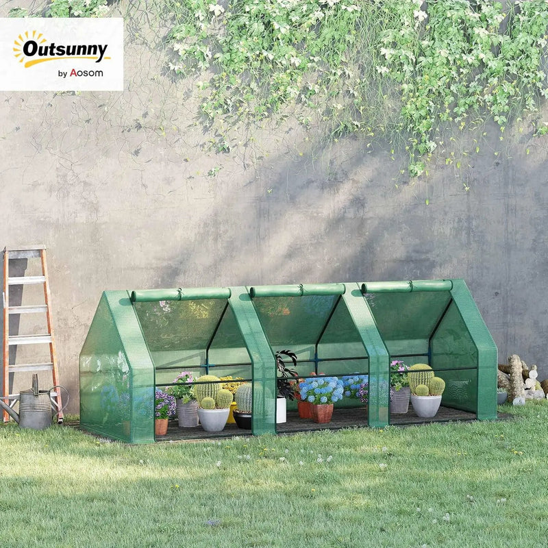 Outsunny 9' x 3' x 3' Mini Greenhouse with Zippered Doors & Roll-up Windows, Portable Plant Hot House with Durable PE Cover, Water Resistant, UV Protected for Outdoor Flowers, Vegetables, Green by GreenHaven Gardens