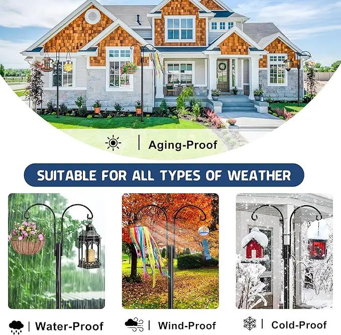 Ottsuls Bird Feeder Pole, 2 Pack 76 INCH Double Shepherds Hooks for Outdoor, Garden Pole with 5 Base Prongs Heavy Duty Planter Hooks for Hanging Plant Baskets, Lantern, Hummingbird Feeder by GreenHaven Gardens