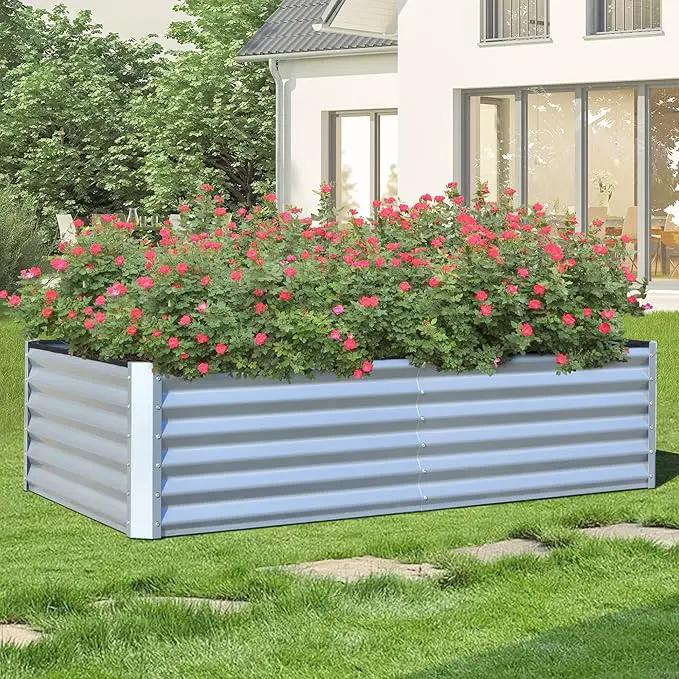 Domi Raised Garden Beds Outdoor, 6x3x1.5Ft Thickening Tall Metal Rectangular Deep Root Box Planter for Vegetables, Flowers, Herbs, and Succulents 1.5" Deep w/ 192 Gallon Capacity - Silvery by GreenHaven Gardens