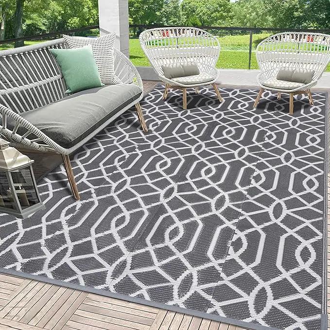HEBE Outdoor Rug Waterproof 5x8, Reversible Plastic Straw Rug RV Camping Rug, Indoor Outdoor Patio Mat Clearance, Outside Carpet for Porch,Deck,Camper,Balcony,Backyard,Picnic by GreenHaven Gardens