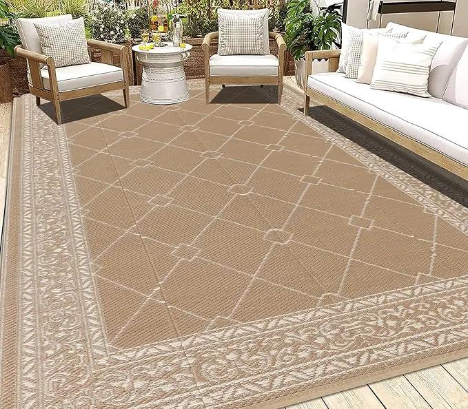 HEBE Outdoor Rug Waterproof 6x9, Plastic Straw Rug Camping Rug, Reversible Outdoor Patio Rugs RV Mat Clearance, Indoor Outside Floor Carpet for Porch,Deck,Camper,Balcony,Backyard by GreenHaven Gardens