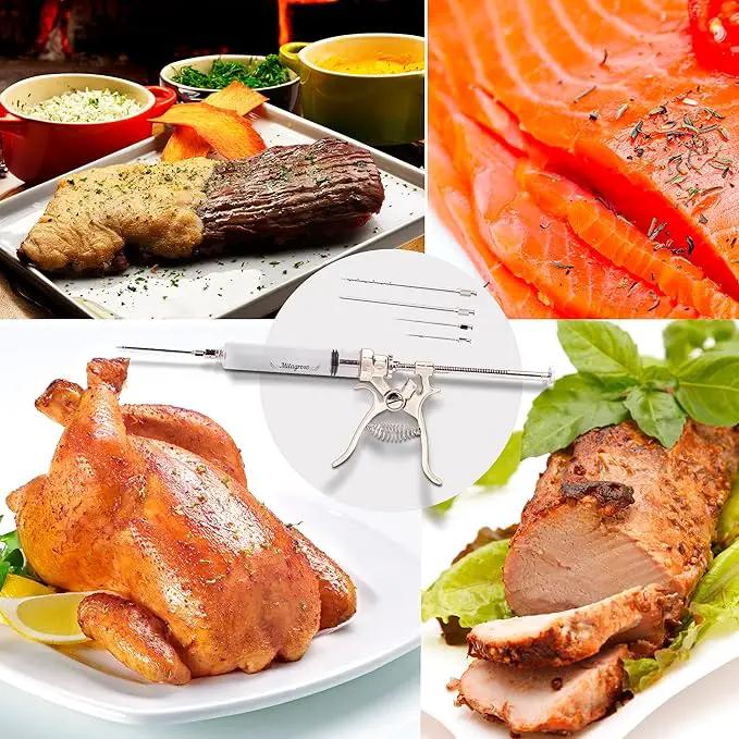 Meat Injector Syringe Stainless Steel Outdoor Meat Kit Marinade Flavor Food Injector Syringes with 4 Marinades Needles Grill Smoker Injectors Professional Syringe Held Culinary Barbecue Tool For BBG by GreenHaven Gardens