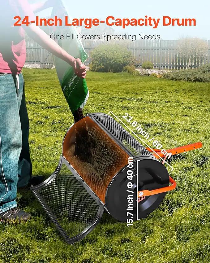 VEVOR Compost Spreader, 24 in Wide Peat Moss Spreader with T Shaped Handle, 3 Heights Adjustable, Powder-Coated Steel Garden Peat Moss Roller, Heavy Duty Grass Seed Spreaders for Planting Seeding by GreenHaven Gardens