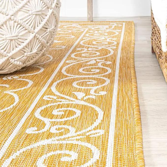 JONATHAN Y SMB106L-5SQ Charleston Vintage Filigree Textured Weave Indoor Outdoor Area Rug, Classic Traditional Transitional Easy Cleaning,Bedroom,Kitchen,Backyard,Patio, Yellow/Cream, 5' Square by GreenHaven Gardens