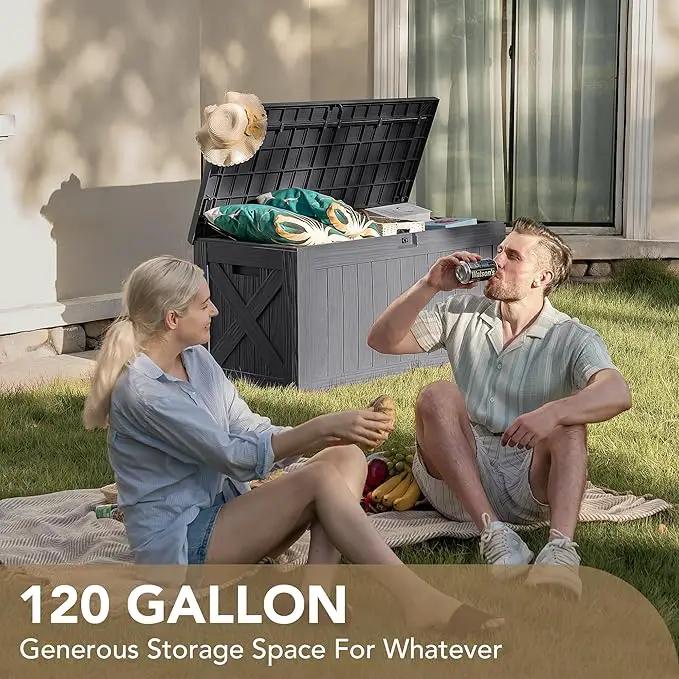 Devoko 120 Gallon Deck Box Resin Outdoor Storage Box Waterproof for Patio, Large Outdoor Storage Bench Lockable for Outside (Grey) by GreenHaven Gardens