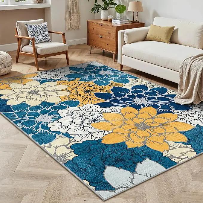 GENIMO Indoor Outdoor Area Rug 5' X 7' Waterproof, Washable Patio Rug Non Shedding, Easy Cleaning Floral Outdoor Carpet for Living Room, Bedroom, Dining Room, Balcony, Backyard, Deck, RV, Blue by GreenHaven Gardens