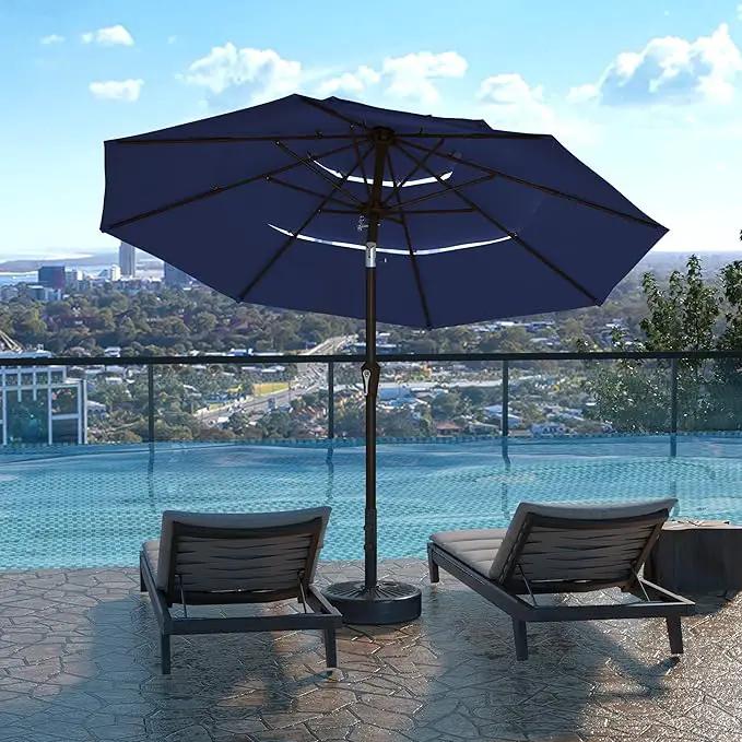 Kingdura 10ft 3-Tier Patio Umbrella, Outdoor Table Umbrella with Easy Crank & Tilt, 8 Reinforced Ribs, UV Protection for Deck, Pool, Market, Backyard (Navy blue) by GreenHaven Gardens