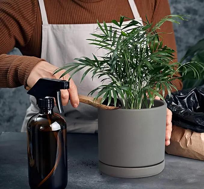 D'vine Dev Set of 2 Plants Pots, 6 Inch Ceramic Planter Pot for Plants with Drainage Hole and Saucer, Speckled Grey, 94-V-C-3 by GreenHaven Gardens