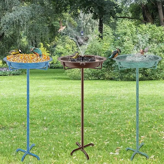Metal Bird Bath for Outside, 36.2" Height Birdbath Bowl Standing Bird Feeders for Outdoors with 4 Prongs Base Stake, Freestanding Birdfeeders for Garden Yard Lawn Decor (Retro Blue) by GreenHaven Gardens