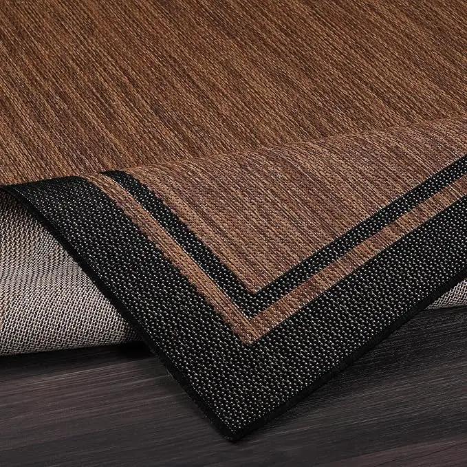 CAMILSON Indoor Outdoor Rug, 5x7 Bordered Nut Brown Black Modern Area Rugs for Indoor and Outdoor Patios, Kitchen and Hallway Mats, Washable Porch Deck Outside Carpet (Bordered Nut Brown Black, 5 x 7) by GreenHaven Gardens