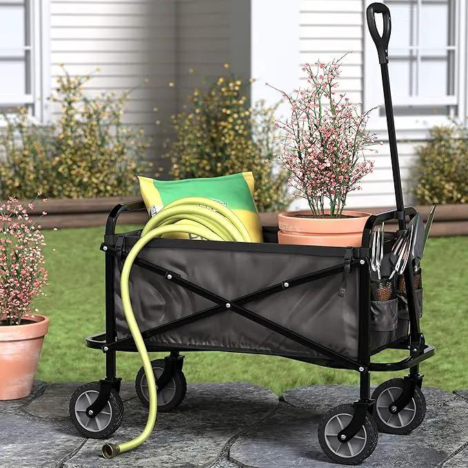 Amazon Basics Collapsible Folding Heavy Duty Utility Wagon for Outdoor Sports, 265 pounds Weight Capacity, Camping, Garden, and Shopping, 27.6 x 40.9 x 20 inches, Black by GreenHaven Gardens