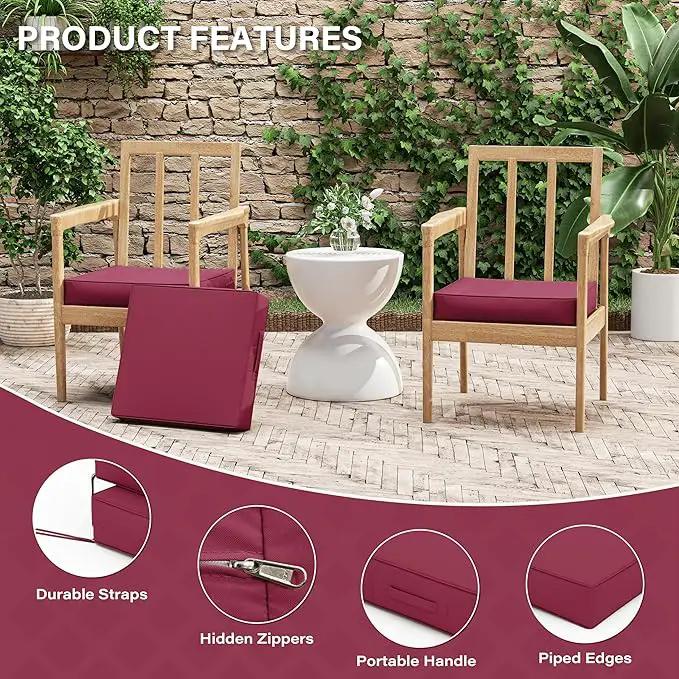 Patio Chair Cushions 17 X 16 X 3 Inch Waterproof Outdoor Seat Cushions for Patio Furniture, Outdoor Sofa Couch Pads with Ties & Handle, Set of 2, Fuchsiared by GreenHaven Gardens