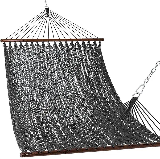 Lazy Daze Hammocks 10.5 FT Double 2 Person Caribbean Rope Hammock, Hand Woven Polyester Hammock with Spreader Bars, for Outside Outdoor Backyard Patio Poolside,450 LBS Capacity, Gray by GreenHaven Gardens