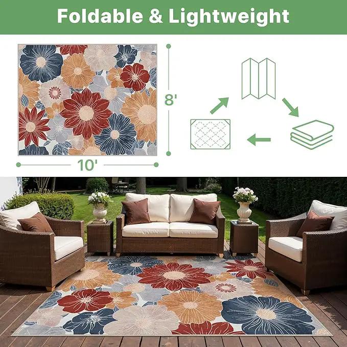 GENIMO Indoor Outdoor Area Rug 8' X 10' Waterproof, Washable Patio Rug Non Shedding, Easy Cleaning Floral Outdoor Carpet for Living Room, Bedroom, Dining Room, Balcony, Backyard, Deck, RV, Red Blue by GreenHaven Gardens