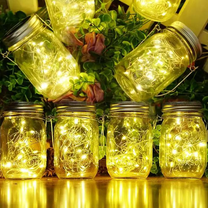 SmilingTown 10 Pack 30 LED Solar Mason Jar Lid String Lights,Fairy Lights Including 10 Pcs Hangers,for Indoor Outdoor Wedding Patio Garden Party Decorations Gift(No Jars) (Warm White) by GreenHaven Gardens