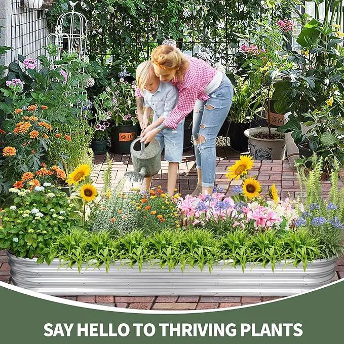 1MORE Galvanized Raised Garden Bed- Planter Garden Boxes Outdoor, Raised Beds for Gardening, 8x2x1ft Metal Garden Bed Kit for Vegetables Flower, Planter Raised Beds with Protective Tape & Tools.Silver by GreenHaven Gardens