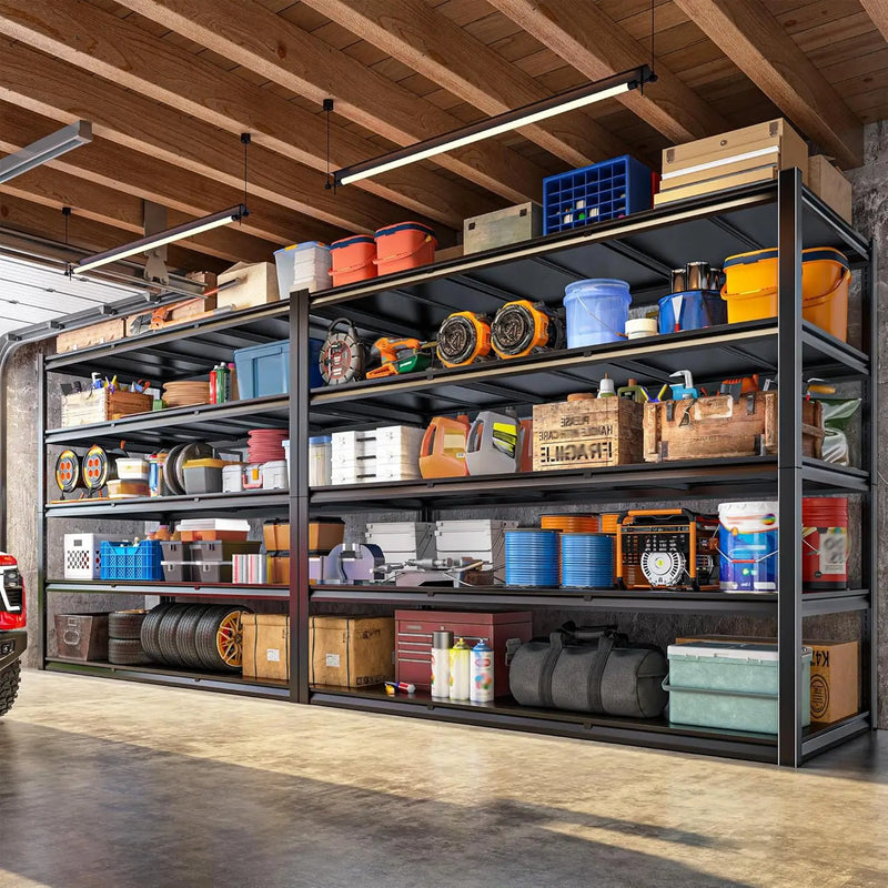 59.8" W x 72.2" H x 24.2" D Metal Storage Shelves, 2650LBS Garage Shelving Unit with Adjustable Shelf, 5 Tier Storage Rack for Garage, Pantry, Warehouse, Basement, Black, 2 Pack by GreenHaven Gardens