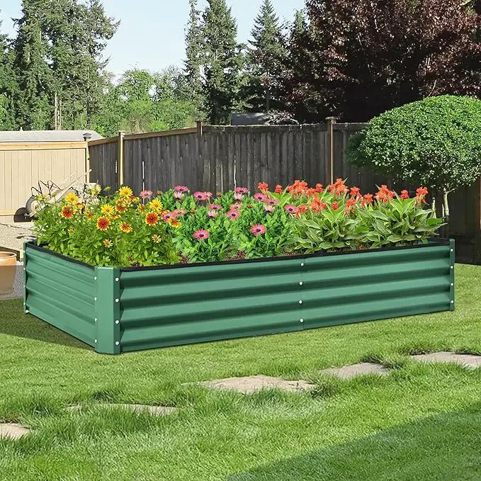 Domi Galvanized Raised Garden Bed, 8x4x1Ft Thickening Metal Planter Box for Vegetables Bottomless for Backyard Outdoor, 1" Deep w/ 228 Gallon Capacity - Green by GreenHaven Gardens