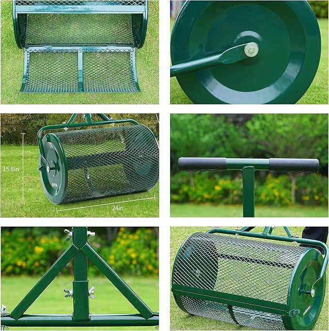 Compost Spreader- 24 inch Peat Moss Roller With improved T shape handle-Lawn & Garden Spreader For Top Dressing Compost, Fertilizer, Mulch And Soil- Strong and Lightweight material for basket by GreenHaven Gardens