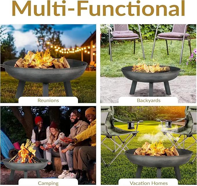 Sunnydaze 30-Inch Cast Iron Heavy-Duty Fire Pit for Outside - Wood-Burning Outdoor Fire Pit Bowl with Handles - Steel Finish by GreenHaven Gardens