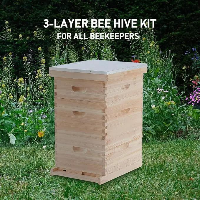 CREWORKS Bee Hive Boxes Starter Kit, 3 Layer Bee House Langstroth Beehive for Bees Keeping, Beekeeping Supplies with Plastic Queen Excluder and Nails (10 Medium and 20 Deep Frames) by GreenHaven Gardens