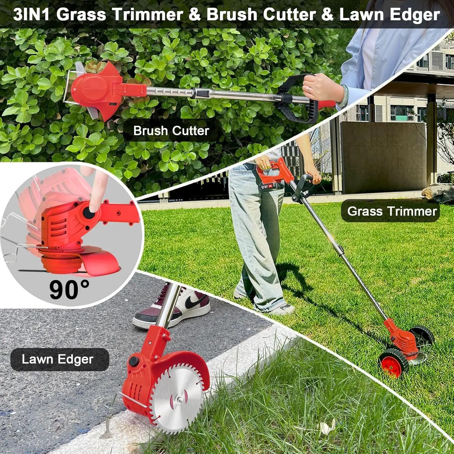 Cordless Weed Wacker Eater Battery Powered, 21V Electric Weed Trimmer with 2 Battery Operated & Charger & Wheels & Shears, 3 in 1 Lightweight No-String Grass Trimmer/Brush Cutter/Lawn Edger for Garden by GreenHaven Gardens