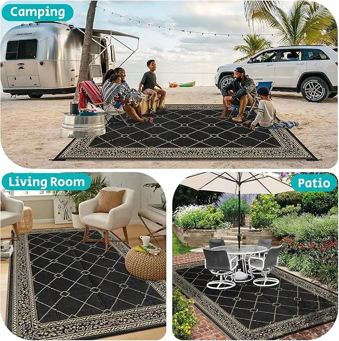 HEBE Outdoor Rug Waterproof 8x10, Reversible Plastic Straw Rug RV Camping Rug, Indoor Outdoor Patio Mat Clearance, Outside Carpet for Porch,Deck,Camper,Balcony,Backyard,Picnic by GreenHaven Gardens