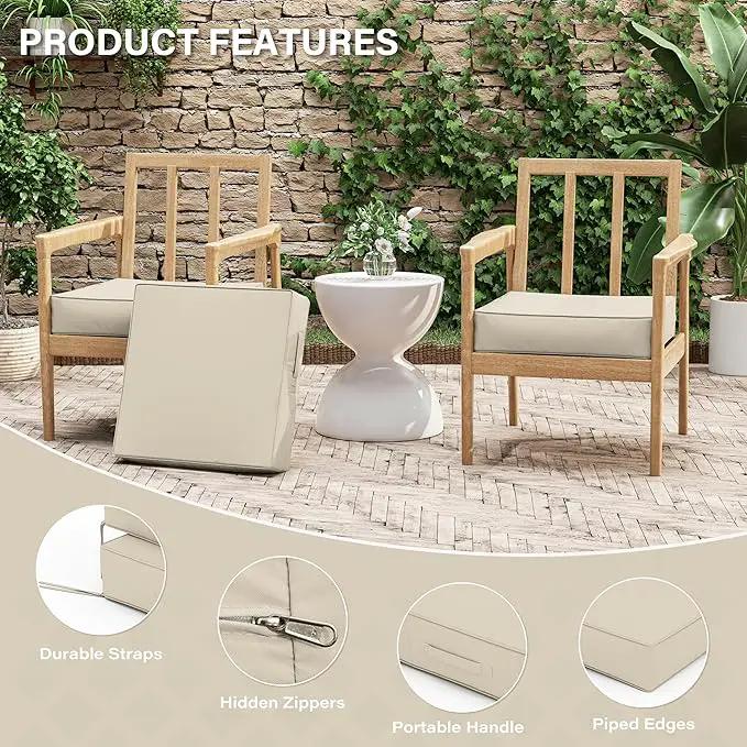 Patio Chair Cushions 19 X 19 X 4 Inch Waterproof Outdoor Seat Cushions for Patio Furniture, Outdoor Sofa Couch Pads with Ties & Handle, Set of 2, Cream by GreenHaven Gardens