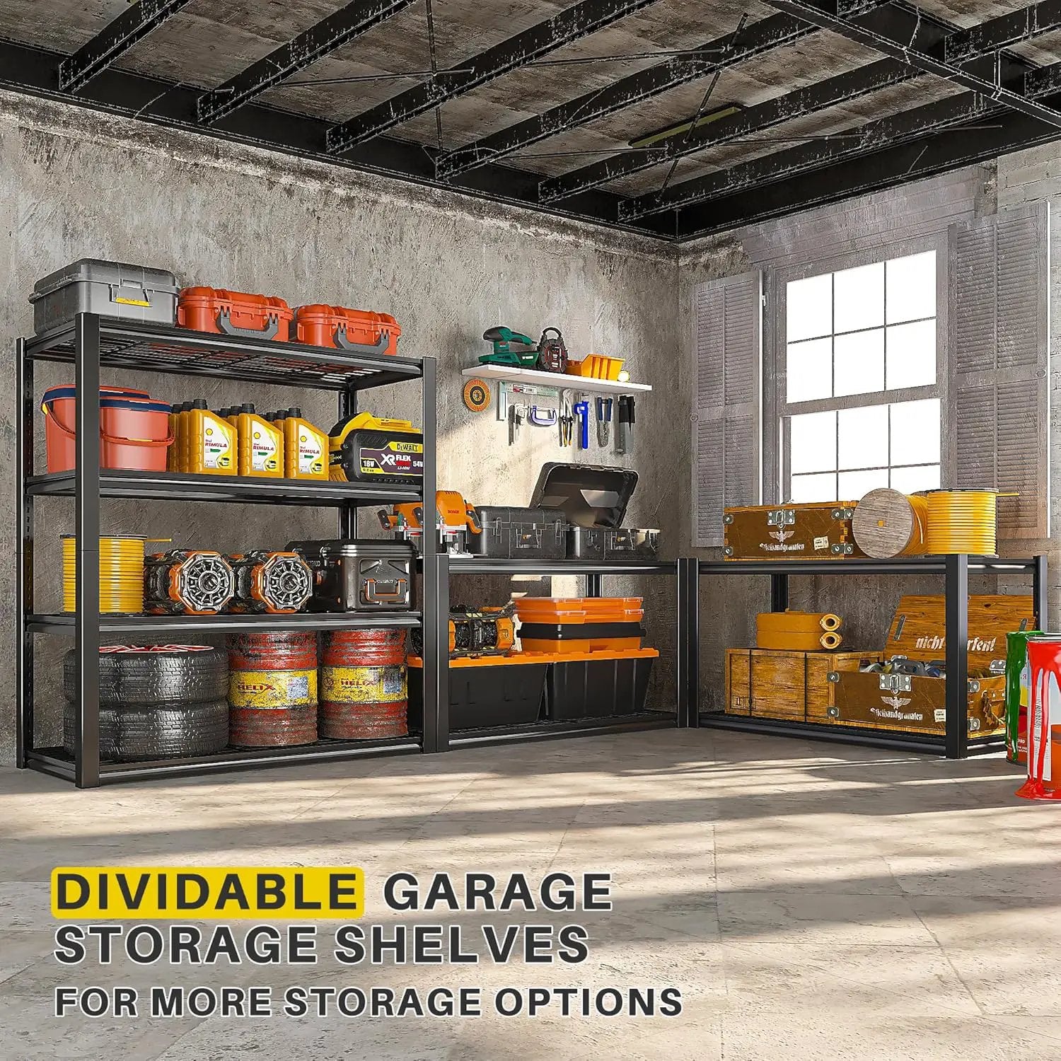 REIBII 40" W Garage Shelving 2240 LBS Storage Shelves Adjustable Heavy Duty Shelving 4 Tier Metal Shelves for Storage 59.5"H Metal Shelf for Pantry Basement Warehouse 40"W × 19.5"D × 59.5"H, 3 Pack by GreenHaven Gardens