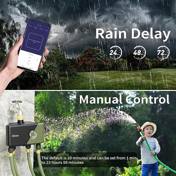 Diivoo WiFi Water Timer 4 Outlets with Brass Inlet, Smart Sprinkler/Hose/Tap Timer Compatible with Alexa & 24 Irrigation Plans & Rain Delay, Garden Watering Systems Controller with 2 Watering Modes by GreenHaven Gardens