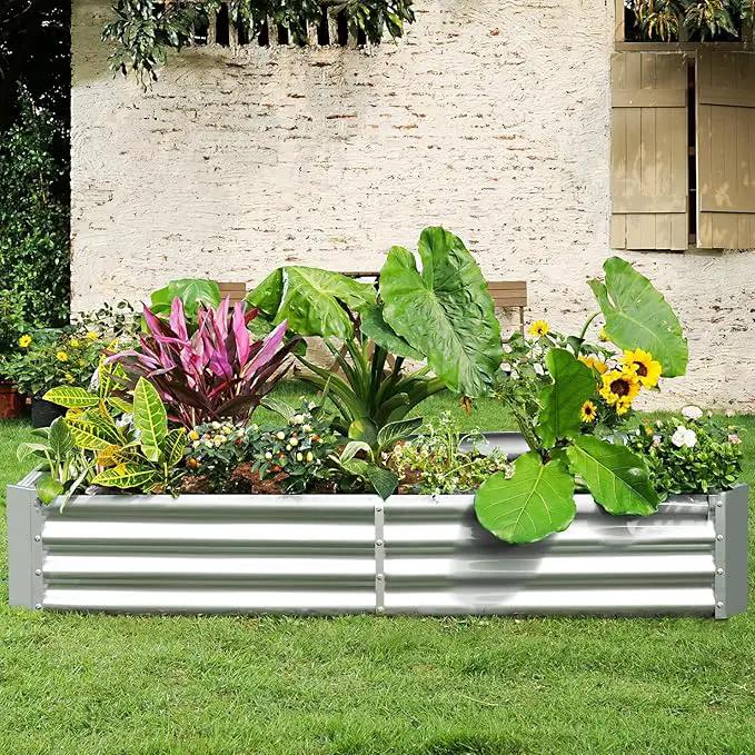 Land Guard 8×4×1ft Galvanized Metal Raised Garden Bed, Metal Planter Kit Box Outdoor for Deep-Rooted Vegetables, Flowers, Green and Herbs…… by GreenHaven Gardens