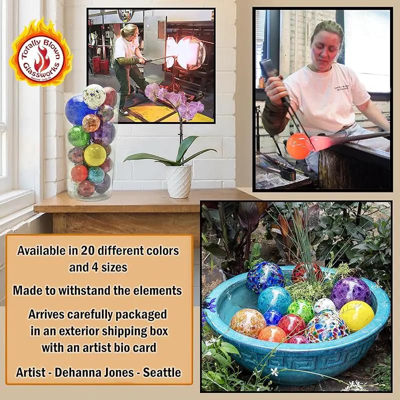 Pond Float. Handmade Blown Glass, Garden Gazing Ball, Table Centerpiece, Assorted sizes available. Home and Patio Decor. Artist Dehanna Jones. Seattle, WA. (White Rainbow MM) by GreenHaven Gardens