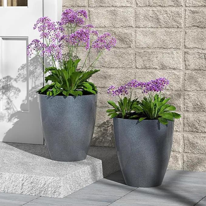 QCQHDU Plant Pots Set of 2 Pack,10 Inch Plant Pot for Indoor and Outdoor Plants with Drainage Hole,Flower Pots Modern Decorative Planter for Garden Plants (Dark Grey) by GreenHaven Gardens